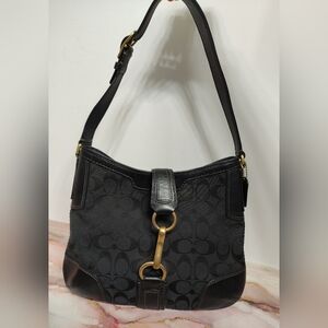 Coach 11058 Black Signature Canvas Slim Hamptons Hobo Bag